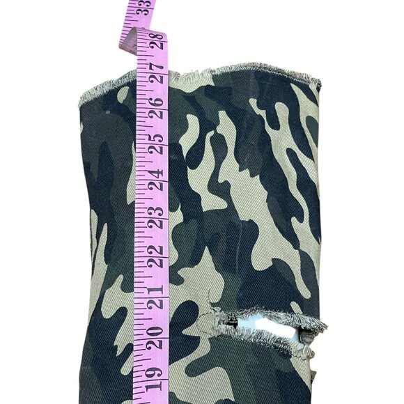 Shoedazzle Camo Thigh-High Stiletto Boots Size 8 With Peep Toe & Distressed Ripp - Picture 4 of 16